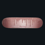 Girly Cool Pink Rose Gold Glitter Sparkle Drips Skateboard<br><div class="desc">Girly Cool Pink Rose Gold Glitter Sparkle Drips Skateboard with faux glitter drips and your personalised name. Easy to customise and perfect for your glitter aesthetic.</div>