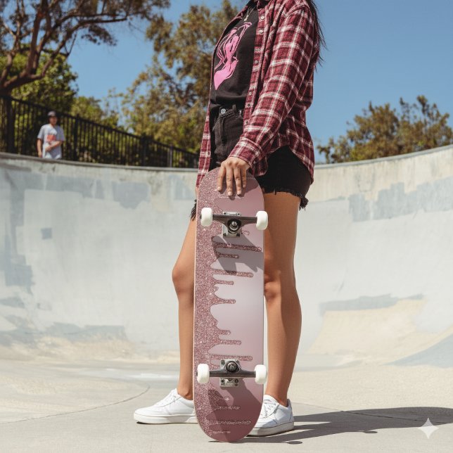 Girly Cool Pink Rose Gold Glitter Sparkle Drips Skateboard (Girly Cool Pink Rose Gold Glitter Sparkle Drips Skateboard)