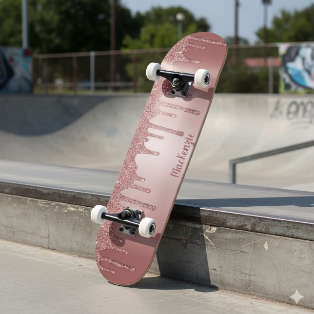 Girly Cool Pink Rose Gold Glitter Sparkle Drips Skateboard (Girly Cool Pink Rose Gold Glitter Sparkle Drips Skateboard)