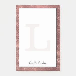 Girly Copper Diamond Glitter Glam Monogram Name Post-it Notes