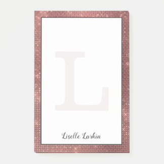 Girly Copper Diamond Glitter Glam Monogram Name Post-it Notes