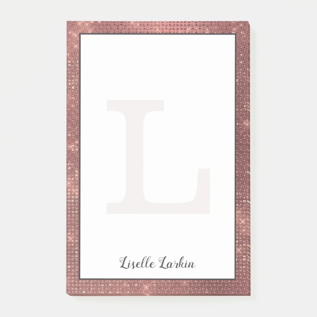 Girly Copper Diamond Glitter Glam Monogram Name Post-it Notes (Front)