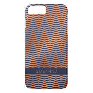 Girly Copper Rose Gold Foil Navy Blue Chevron iPhone 8 Plus/7 Plus Case