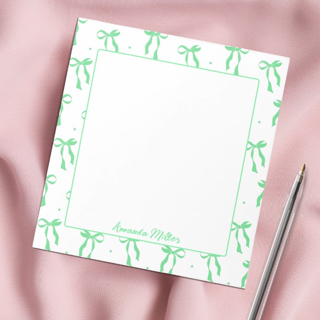 Girly Coquette  Aesthetic Soft Green Bow Monogram Notepad (Creator Uploaded)