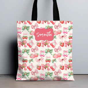 Girly Coquette Aesthetic Strawberry Pattern Tote Bag