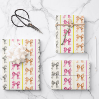 Girly Coquette Bow and Stripe Wrapping Paper