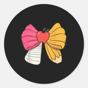 Girly Coquette Bow Pencil Teacher Student Back To Classic Round Sticker