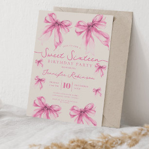 Girly Coquette Bow Sweet 16 Birthday Blush Pink Invitation
