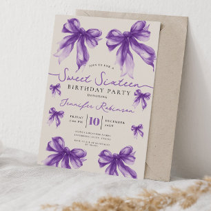 Girly Coquette Bow Sweet 16 Birthday Party Purple Invitation