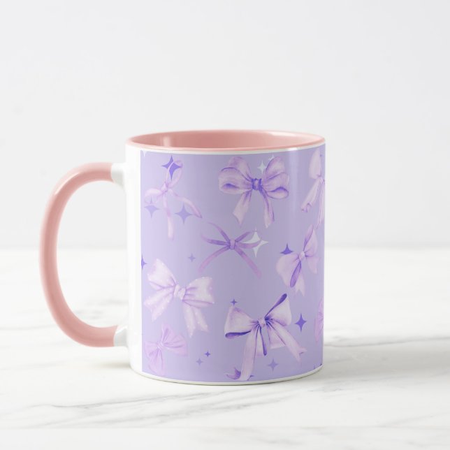 Girly Coquette Pink Purple Pastel Bow Mug (Left)