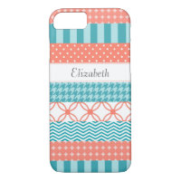 Girly Coral and Teal Washi Tape Pattern With Name