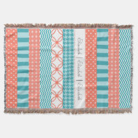 Girly Coral and Teal Washi Tape Pattern With Name