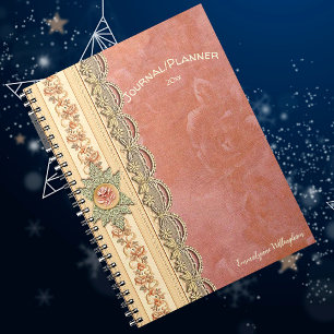 Girly Coral Rose Ivory Champagne Lace Your Name Notebook