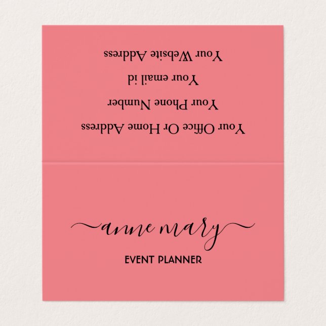 Girly Coral Salmon Pink Orange Black Event Planner Business Card (Outside Unfolded)