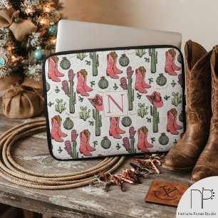 Girly Country Cowgirl Christmas Monogram Laptop Sleeve