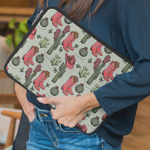 Girly Country Cowgirl Christmas Pink and Green Laptop Sleeve