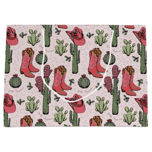 Girly Country Cowgirl Christmas Pink and Green Large Gift Bag