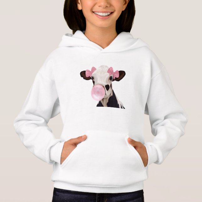 Girly Cow Blowing Pink Bubblegum Bubble (Front)