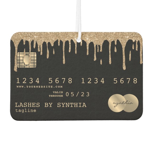 girly credit card style gold drips lashes makeup car air freshener (Front)