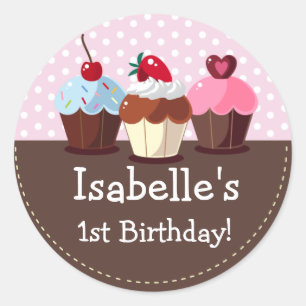 Girly Cupcakes Birthday Stickers