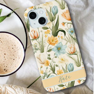 Girly Custom Name Spring Bouquet   Pastel Florals iPhone 15 Case