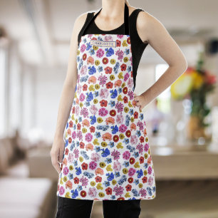 Girly cute botanical floral pattern colourful apro apron