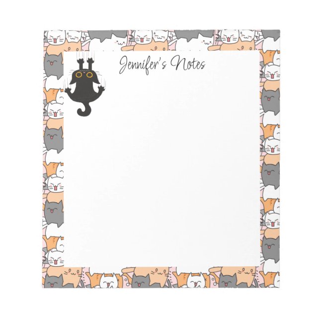 Girly Cute Cats Personalised Text Notepad (Front)