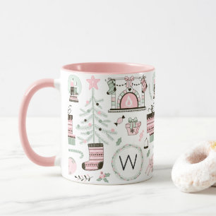 Girly Cute Christmas Pattern Monogram Mug