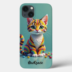 Girly Cute Colorful Margay Candy Cat iPhone 13 Case