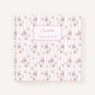Girly Cute Coquette Goose with Pink Bow Custom Notebook