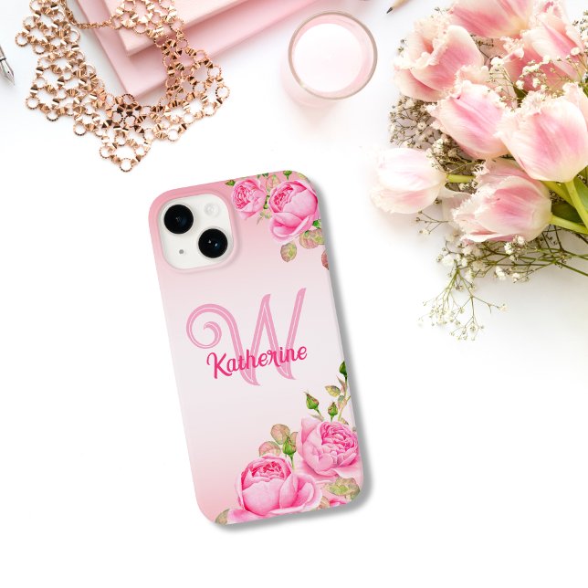 Girly Cute Fashion Floral Monogram Case-Mate iPhone Case (Creator Uploaded)
