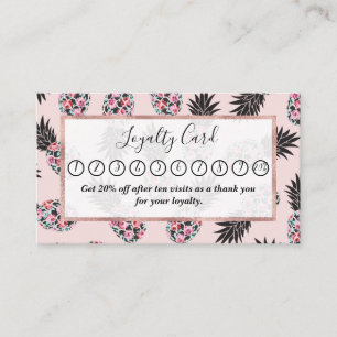 Girly Cute Floral Pink Black Pineapple Pattern Loyalty Card
