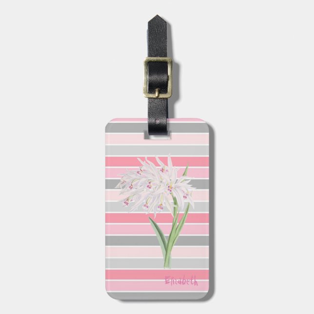 Girly Cute Flower , Stripes Luggage Tag (Front Vertical)