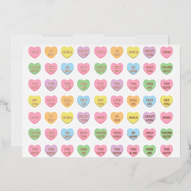 Girly cute fun custom conversation candy hearts foil holiday card (Envelope)