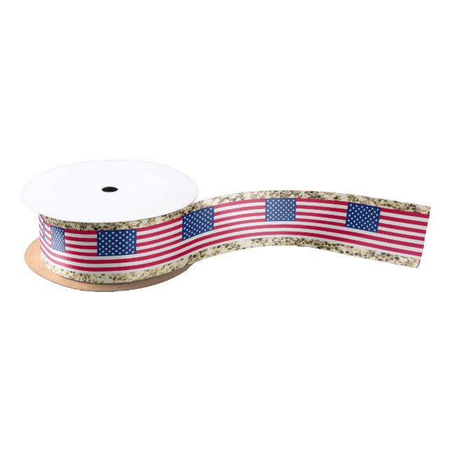 Girly Cute Fun Glitter Patriotic American USA Flag Satin Ribbon (Spool)