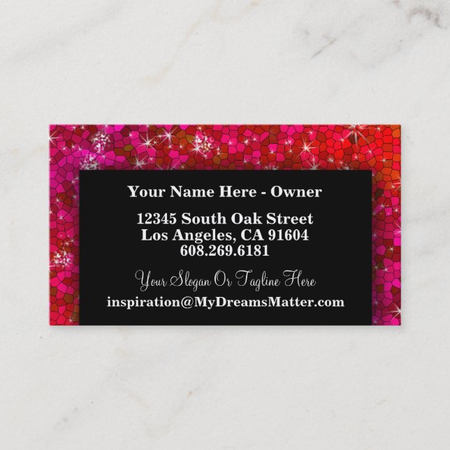 Girly Cute Glitter Professional Hair MakeUp Artist Business Card (Front)