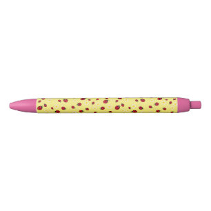 girly cute ladybug and daisy flower pattern yellow blue ink pen