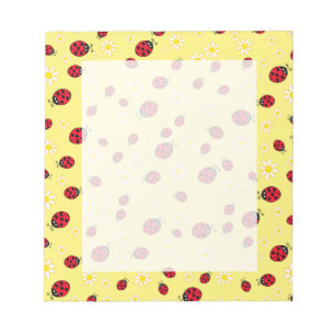 girly cute ladybug and daisy flower pattern yellow notepad