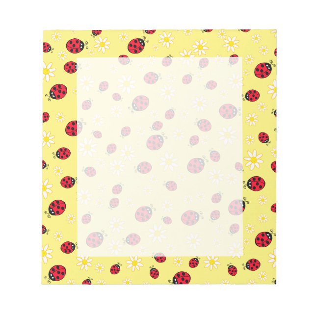 girly cute ladybug and daisy flower pattern yellow notepad (Front)