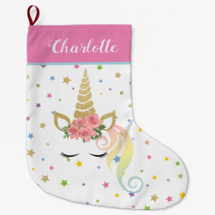 Girly Cute Magical Unicorn Personalised Large Christmas Stocking