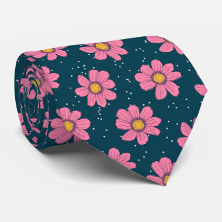 Girly Cute Modern Blue Pink Floral Flowers Tie