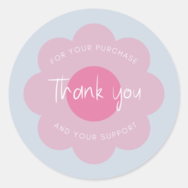 Girly Cute Modern Flower "Thank You" Packaging  Classic Round Sticker (Front)