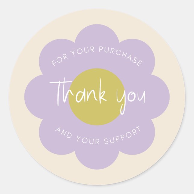 Girly Cute Modern Pastel "Thank You" Packaging  Classic Round Sticker (Front)