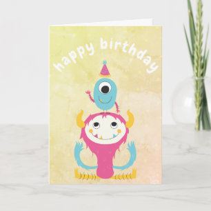 Girly Cute Monster Size Birthday Pink Yellow Card