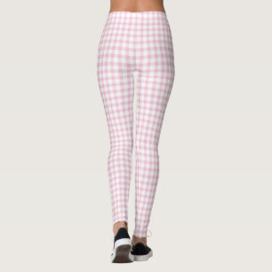 Girly Cute Pastel Pink Gingham Check Pattern Leggings