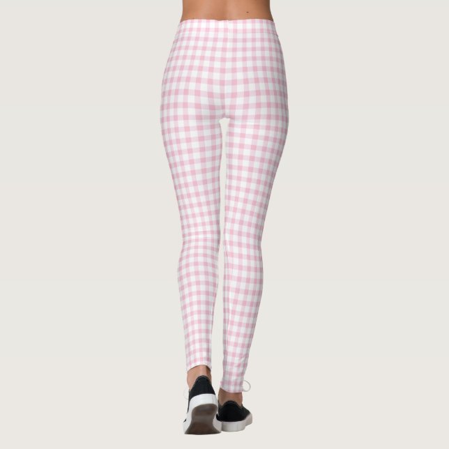 Girly Cute Pastel Pink Gingham Check Pattern Leggings (Back)