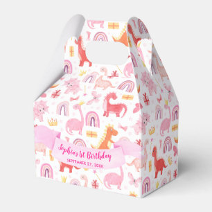 Girly Cute Pink Baby Dinosaur Kids Birthday Favour Box