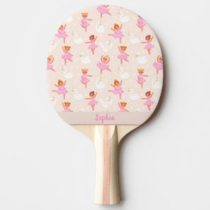 Girly Cute Pink Ballerina Pattern Custom Name Kids Ping Pong Paddle