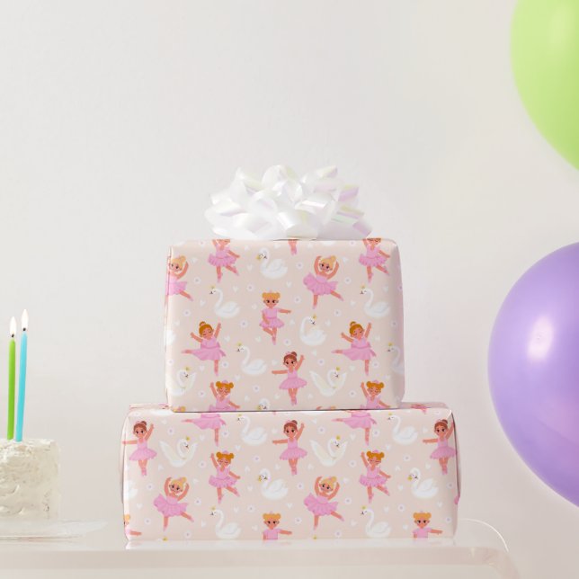 Girly Cute Pink Ballerina Swan Pattern Wrapping Paper (Party Gifts)