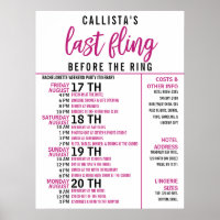 Girly Cute Pink Black Bachelorette Party Itinerary